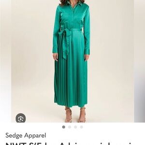 S’EDGE Adair dynasty green Long Sleeve Pleated Dress L